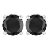 14K White Gold 3.00 Cttw Round Brilliant-Cut Black Diamond Classic 4-Prong Stud Earrings With Screw Backs (Fancy Color-Enhanced, I2-I3 Clarity)